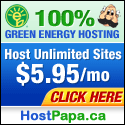 HostPapa.ca Canadian green web hosting 100% green energy hosting, free domain for life, host unlimited sites $5.95/month